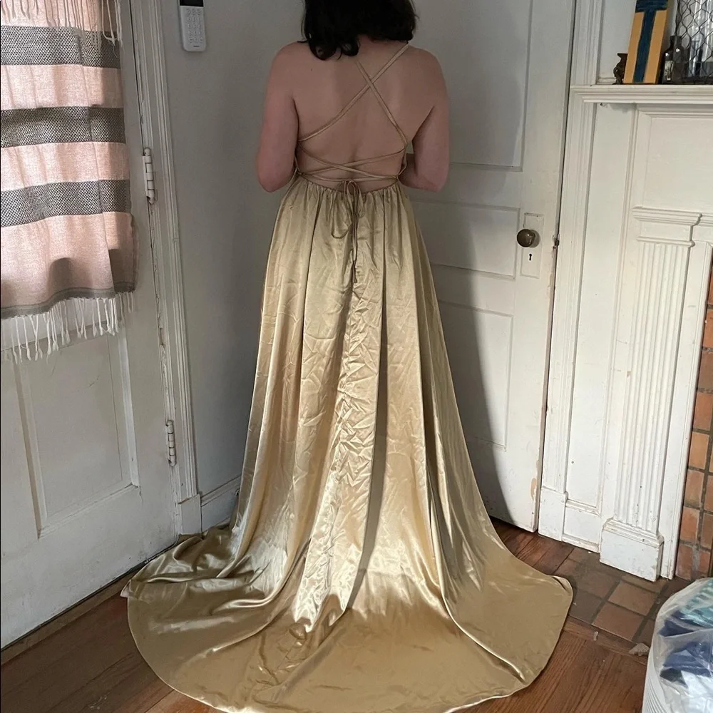 size 12 gold backless prom dress - Picture 1 of 2